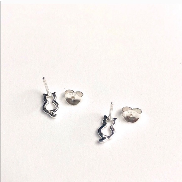 925 Sterling Silver Cat Silhouette Earrings - Picture 3 of 7